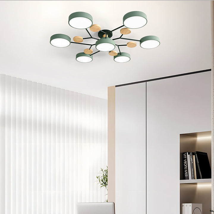 Nutida Rund Järn LED Semi-Flush Kandelaber