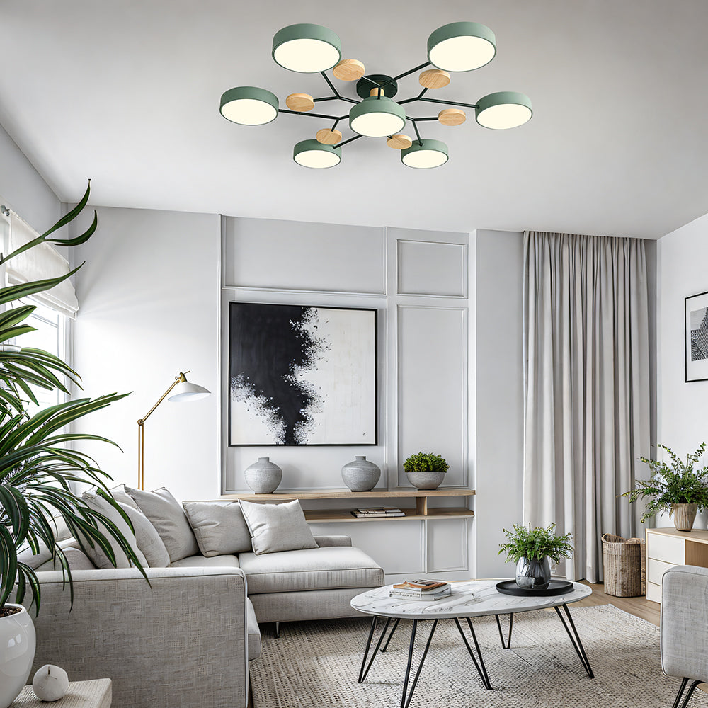 Nutida Rund Järn LED Semi-Flush Kandelaber