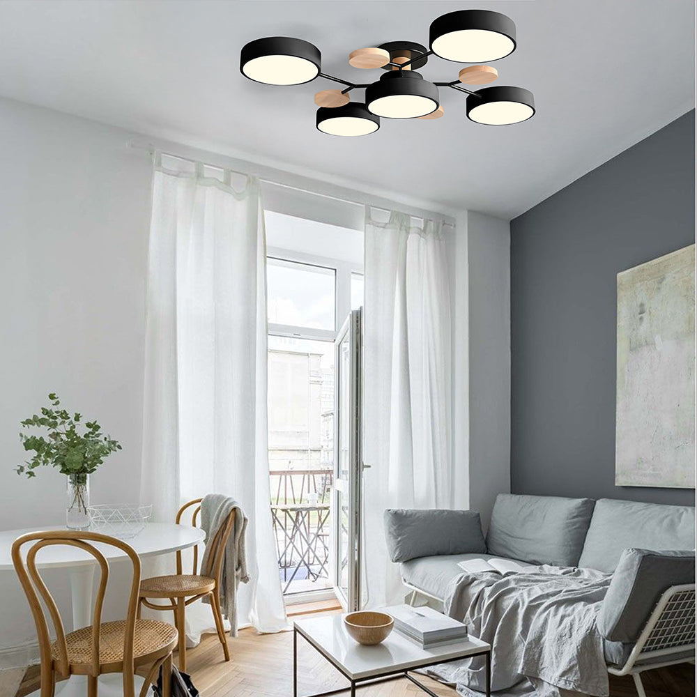 Nutida Rund Järn LED Semi-Flush Kandelaber