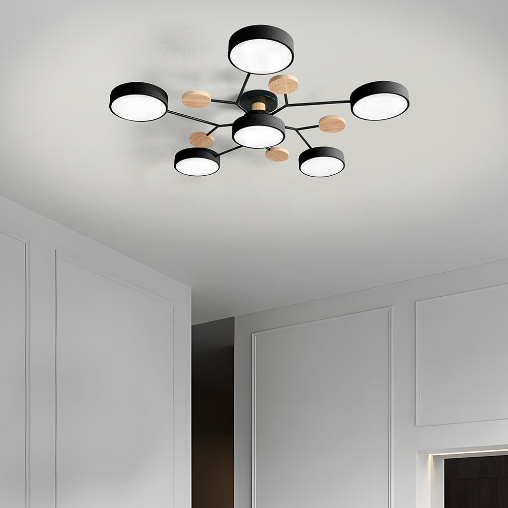 Nutida Rund Järn LED Semi-Flush Kandelaber