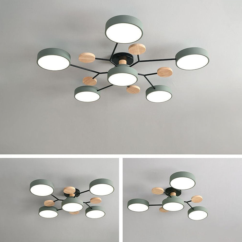 Nutida Rund Järn LED Semi-Flush Kandelaber