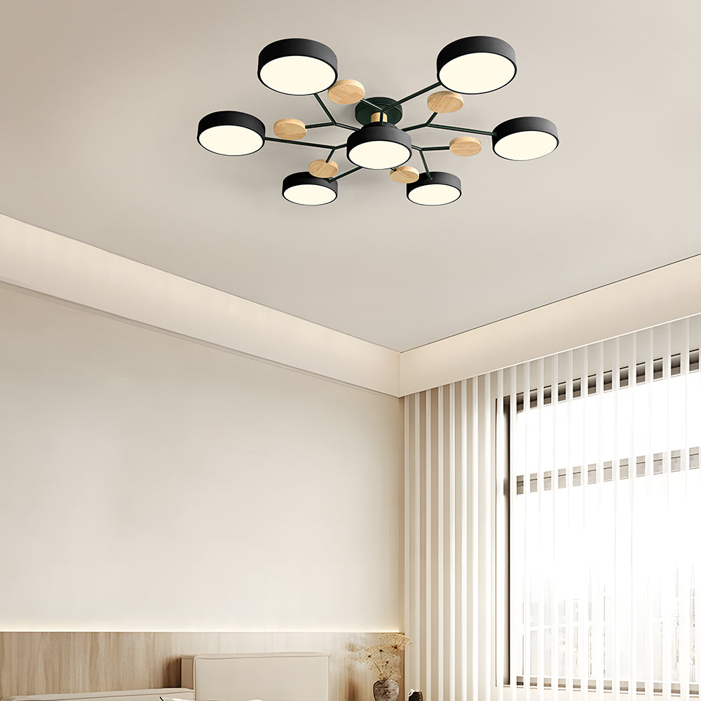 Nutida Rund Järn LED Semi-Flush Kandelaber