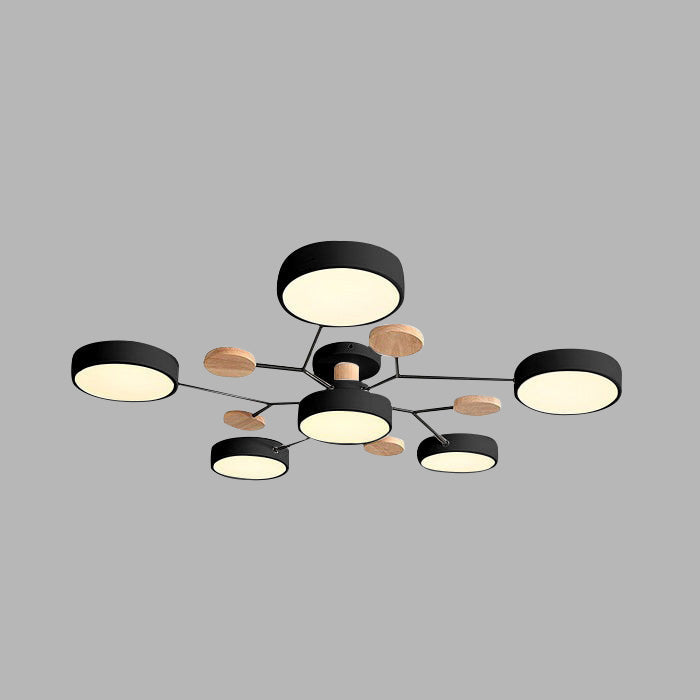 Nutida Rund Järn LED Semi-Flush Kandelaber