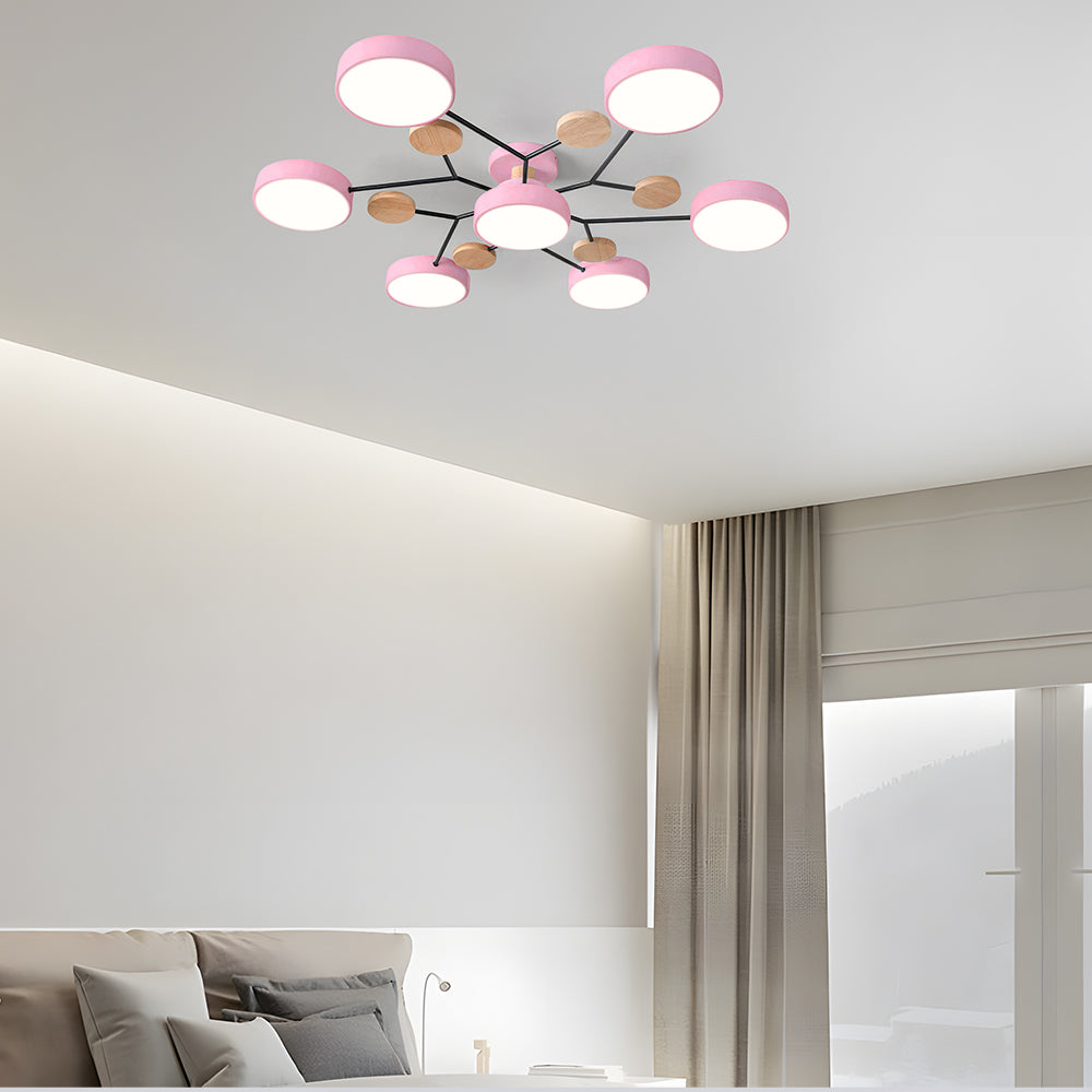 Nutida Rund Järn LED Semi-Flush Kandelaber