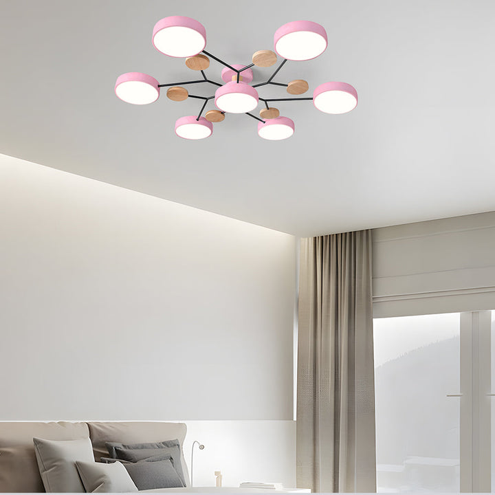 Nutida Rund Järn LED Semi-Flush Kandelaber