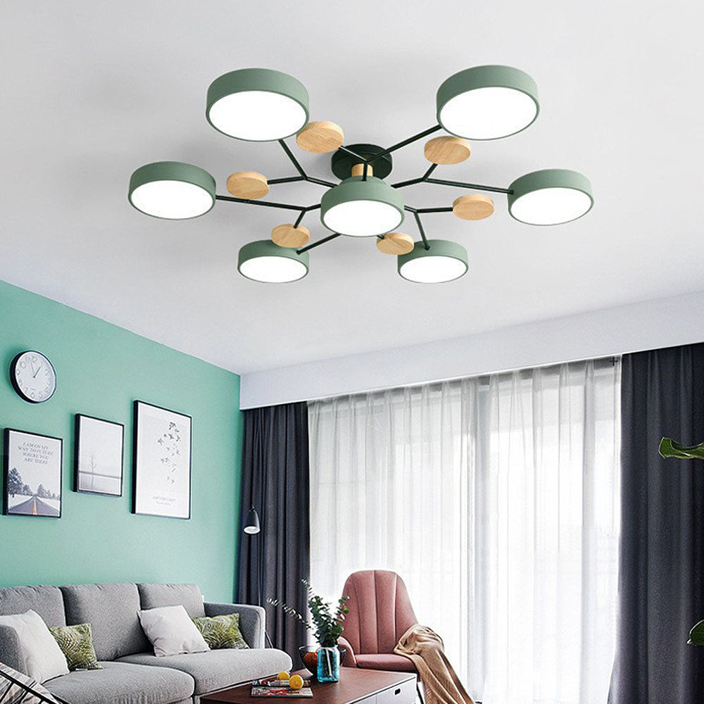 Nutida Rund Järn LED Semi-Flush Kandelaber