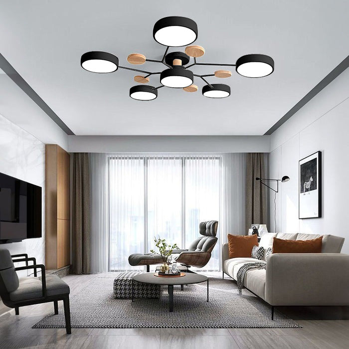 Nutida Rund Järn LED Semi-Flush Kandelaber