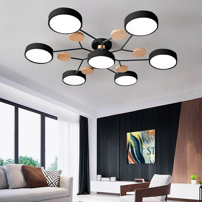 Nutida Rund Järn LED Semi-Flush Kandelaber
