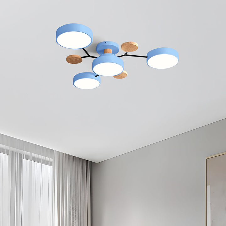Nutida Rund Järn LED Semi-Flush Kandelaber