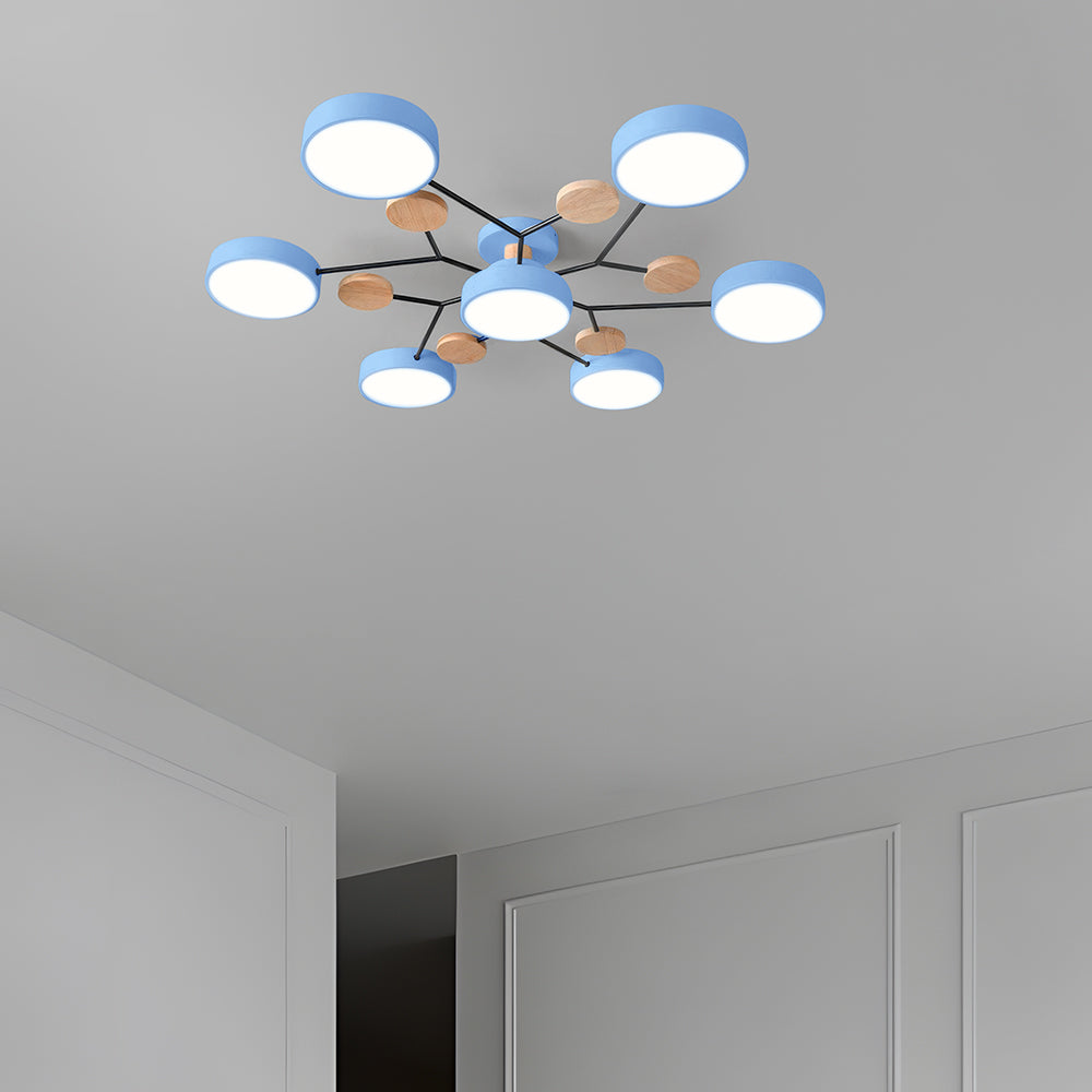 Nutida Rund Järn LED Semi-Flush Kandelaber