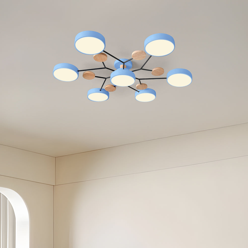 Nutida Rund Järn LED Semi-Flush Kandelaber