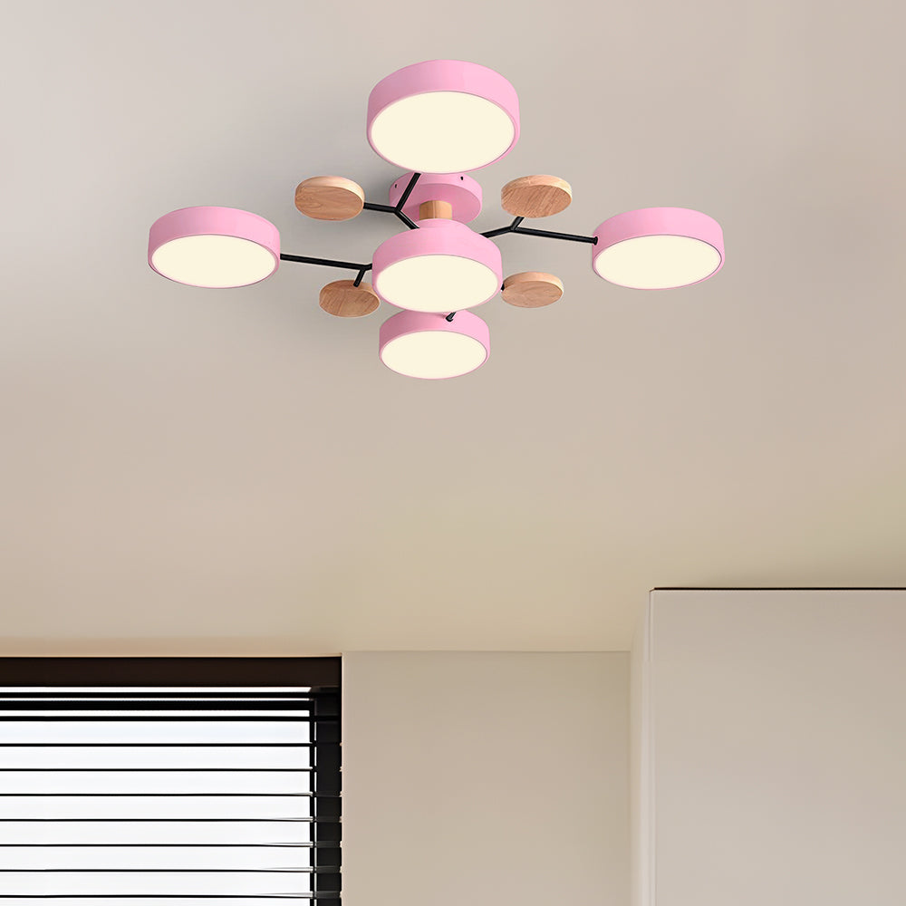 Nutida Rund Järn LED Semi-Flush Kandelaber