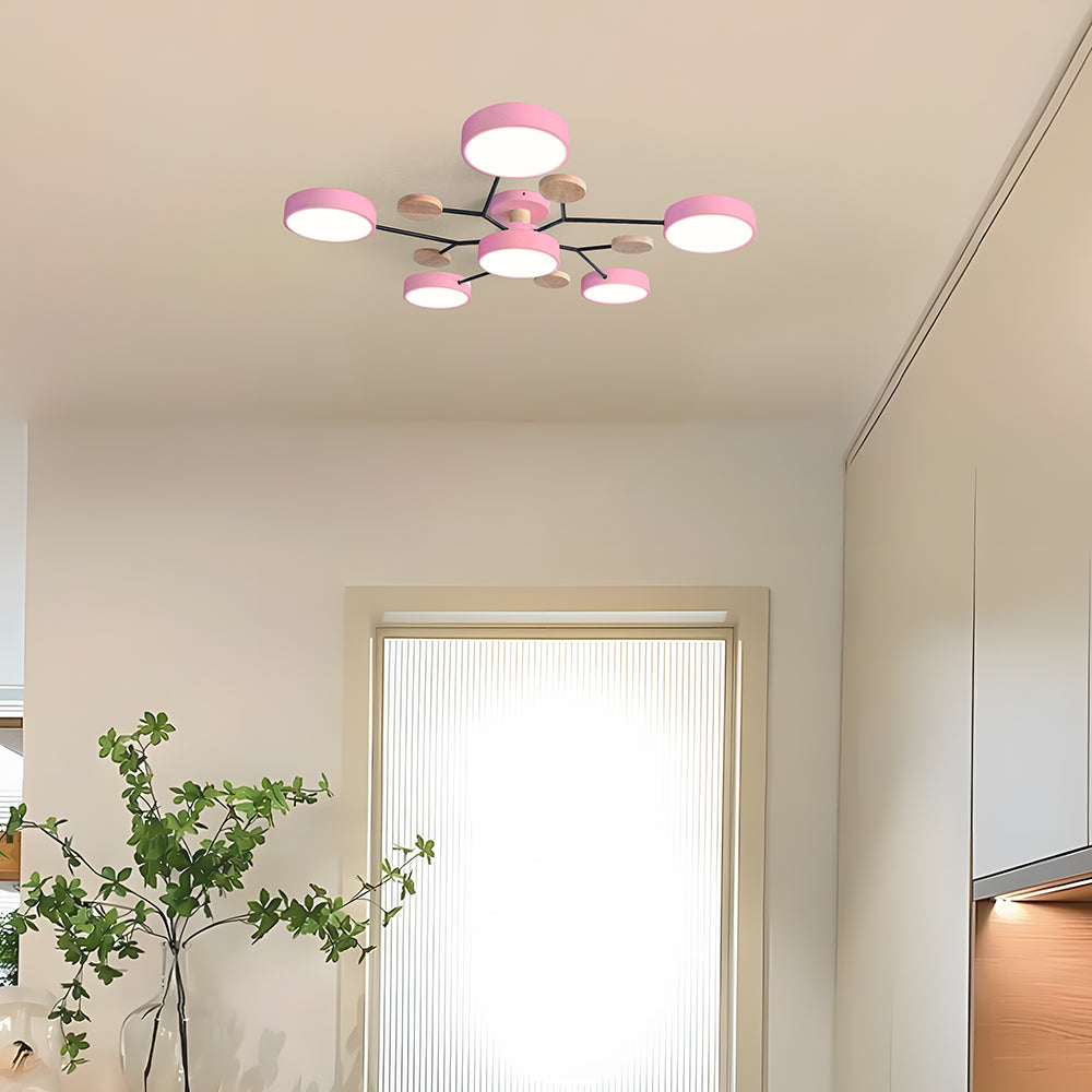 Nutida Rund Järn LED Semi-Flush Kandelaber