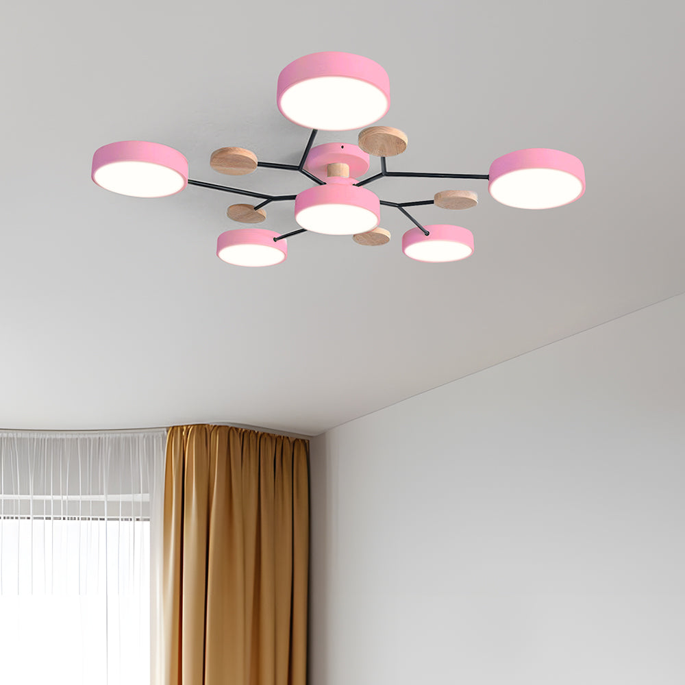 Nutida Rund Järn LED Semi-Flush Kandelaber