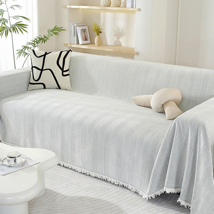 Chenille Filt Herringbone Fransen Sofföverdrag Mysig Stil