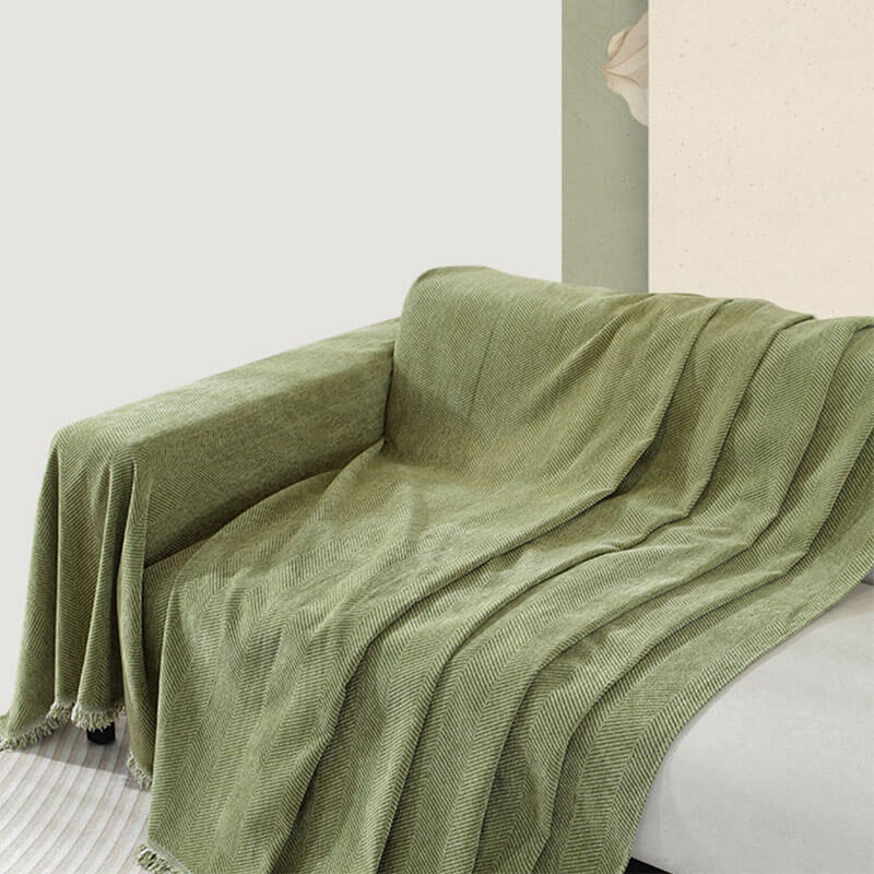Chenille Filt Herringbone Fransen Sofföverdrag Mysig Stil