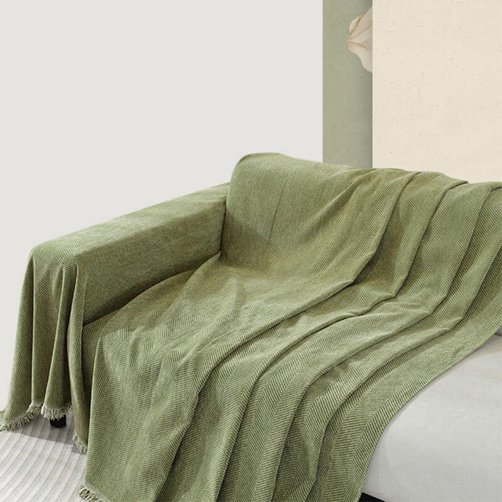 Chenille Filt Herringbone Fransen Sofföverdrag Mysig Stil