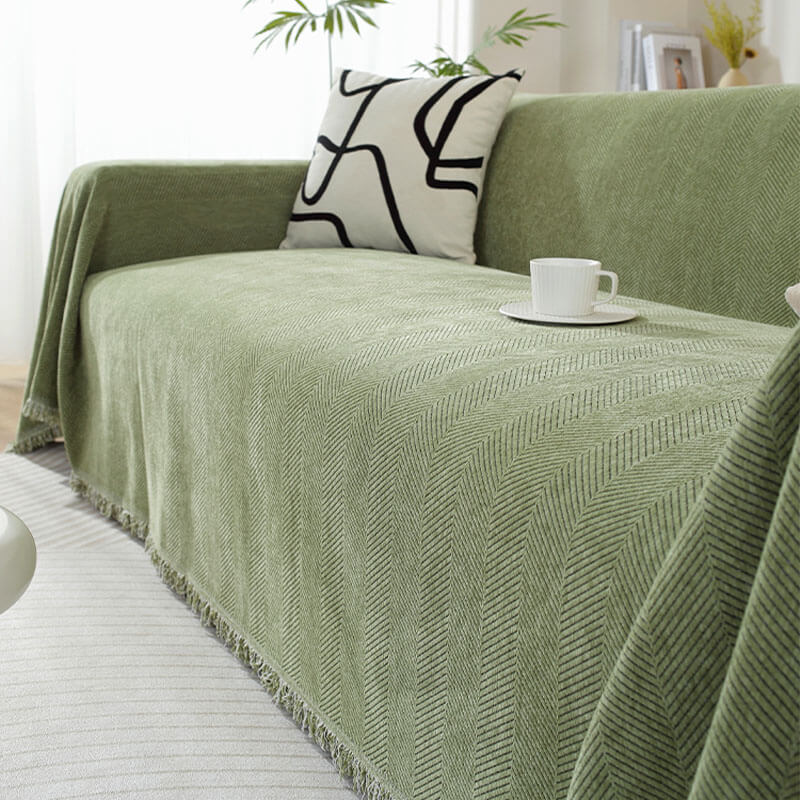 Chenille Filt Herringbone Fransen Sofföverdrag Mysig Stil