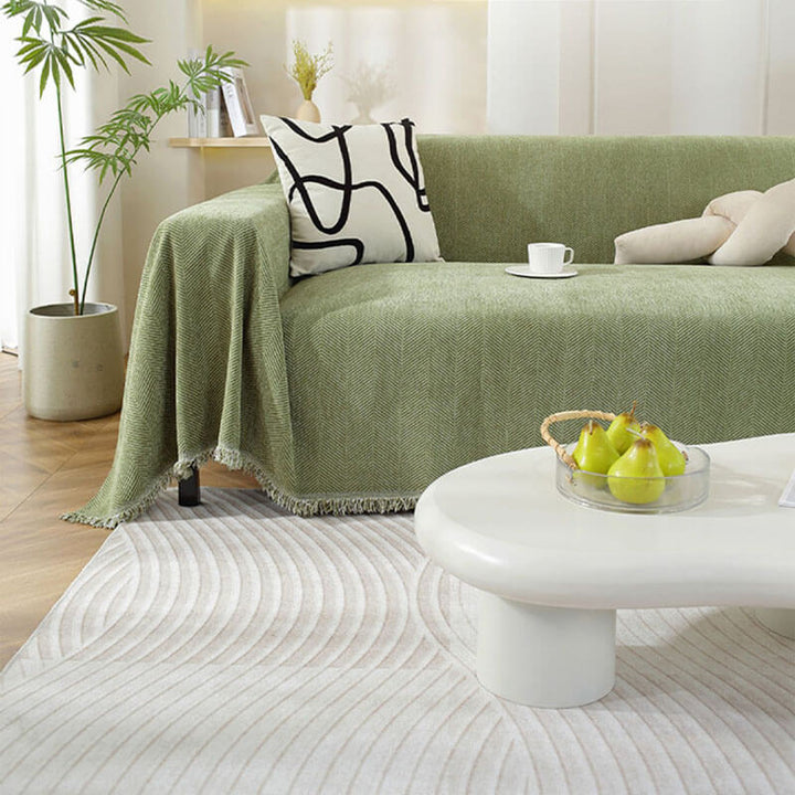 Chenille Filt Herringbone Fransen Sofföverdrag Mysig Stil