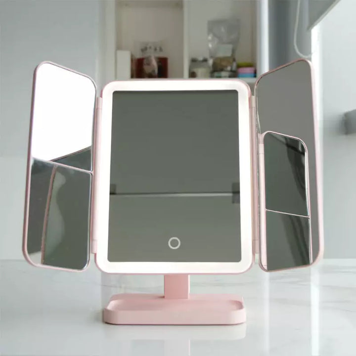 Lumière Makeup Spegel med LED-belysning – Justerbar förstoring och stilfull förvaring