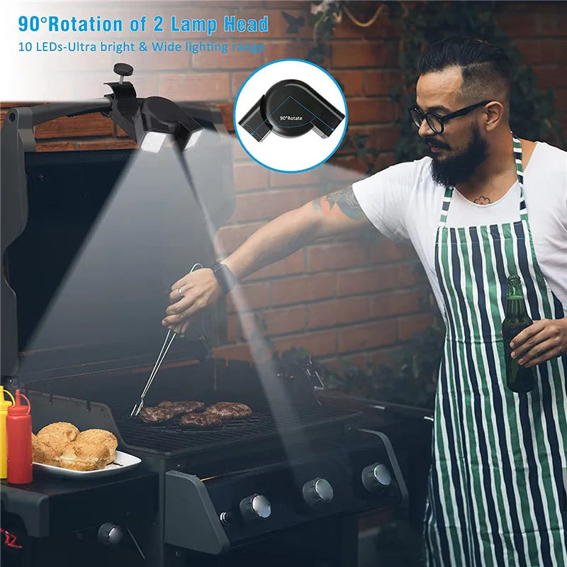 Carvallo LED Grilllampa med Dubbelhuvud | 360° Vridbar &amp; Värmebeständig | Superljus för BBQ, Nattfiske &amp; Camping