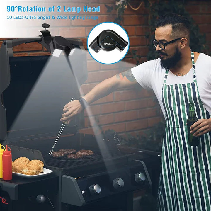 Carvallo LED Grilllampa med Dubbelhuvud | 360° Vridbar &amp; Värmebeständig | Superljus för BBQ, Nattfiske &amp; Camping