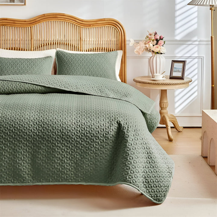 3-delat Enfärgat Kvadret Täcke Set för Mysig Elegans