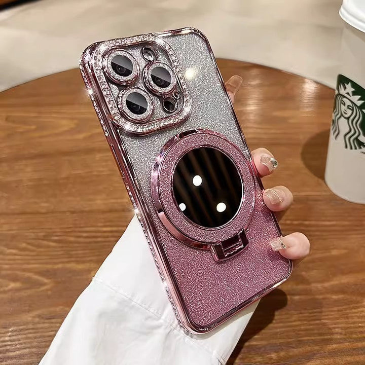 Telefonfodral med spegel magnetisk stativ glitter