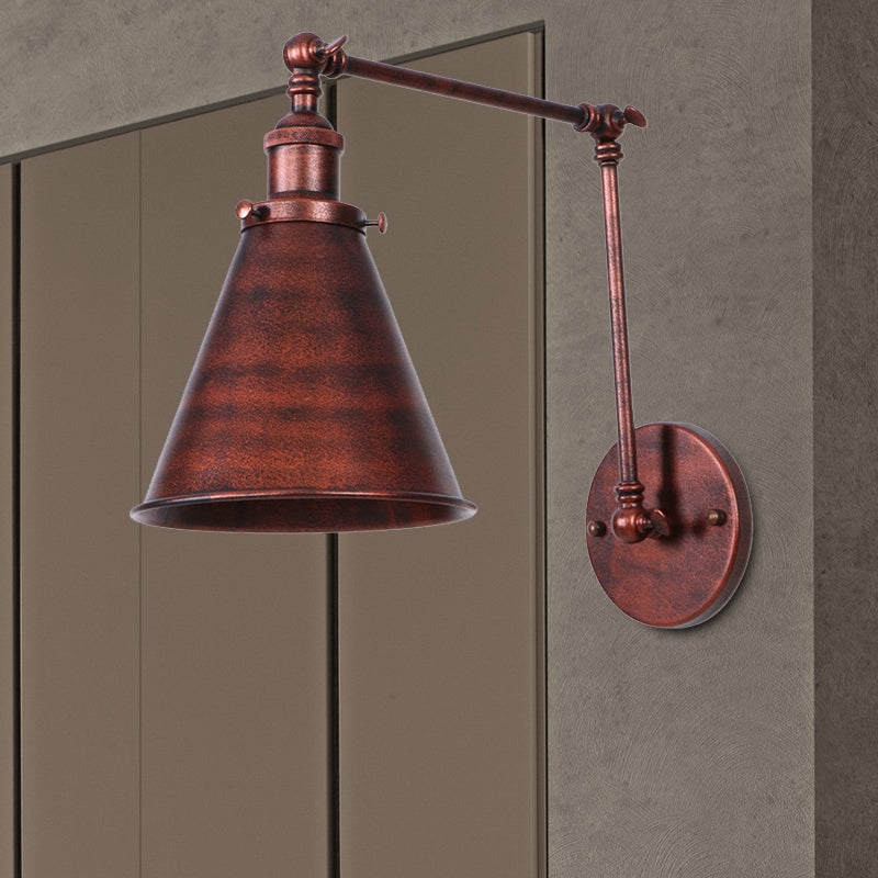 Farmhouse Cone Vägglampa Järn Belysning Svart Rost Sovrum