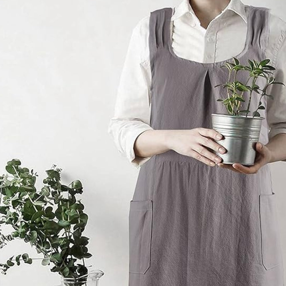 Elegant koreanskt förkläde med korsrygg för enkel stil