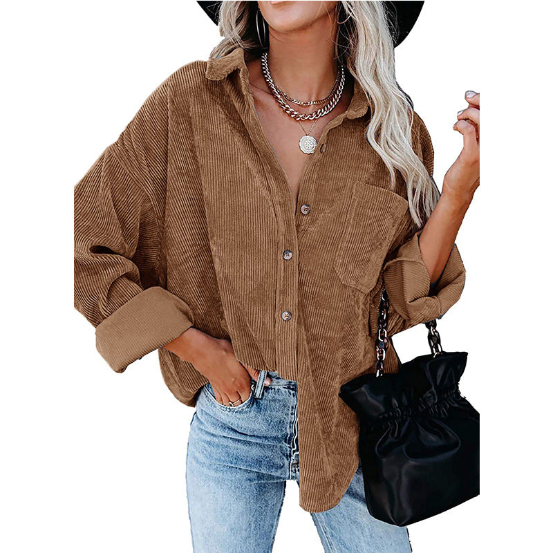 Dam Oversized Skjorta Corduroy Mjuk Bomull