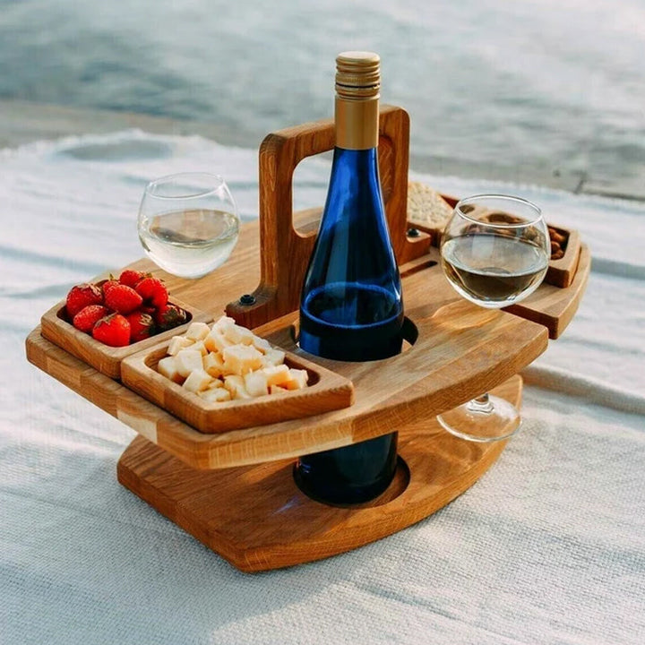 Hopfällbart picknickbord för vin – Bärbart träbord
