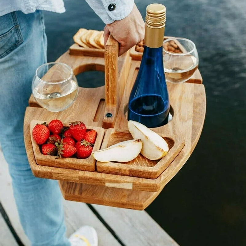 Hopfällbart picknickbord för vin – Bärbart träbord