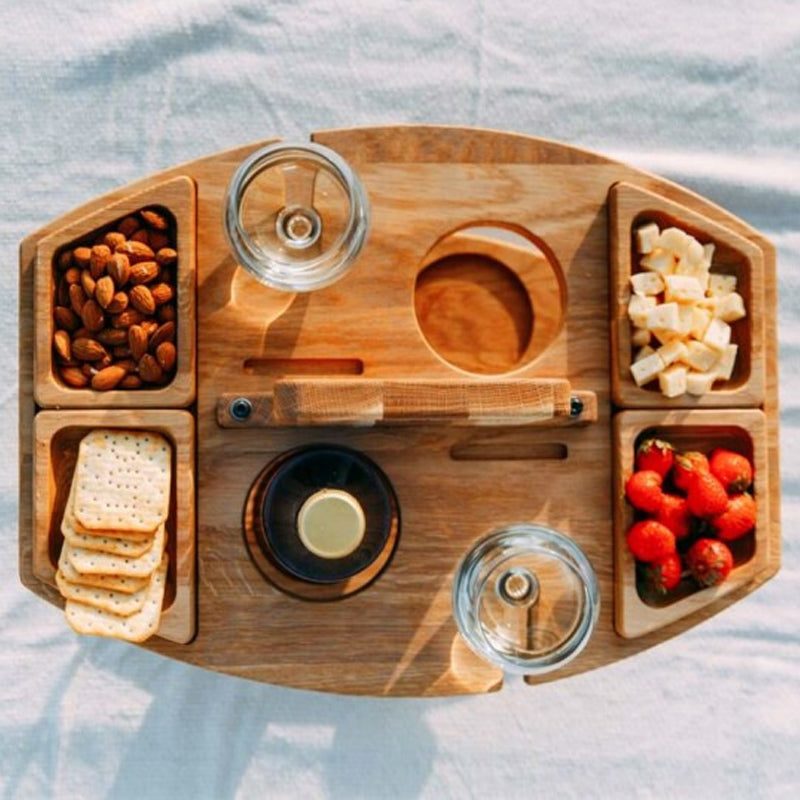 Hopfällbart picknickbord för vin – Bärbart träbord