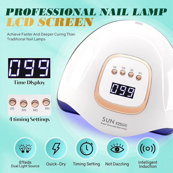 Carvallo-LED Nagellampa NailRadiant Pro 81 | 81 LEDs | 4 Timer-lägen | Smart Sensor &amp; Smärtfri-teknik | För Carvallo &amp; LED Gel