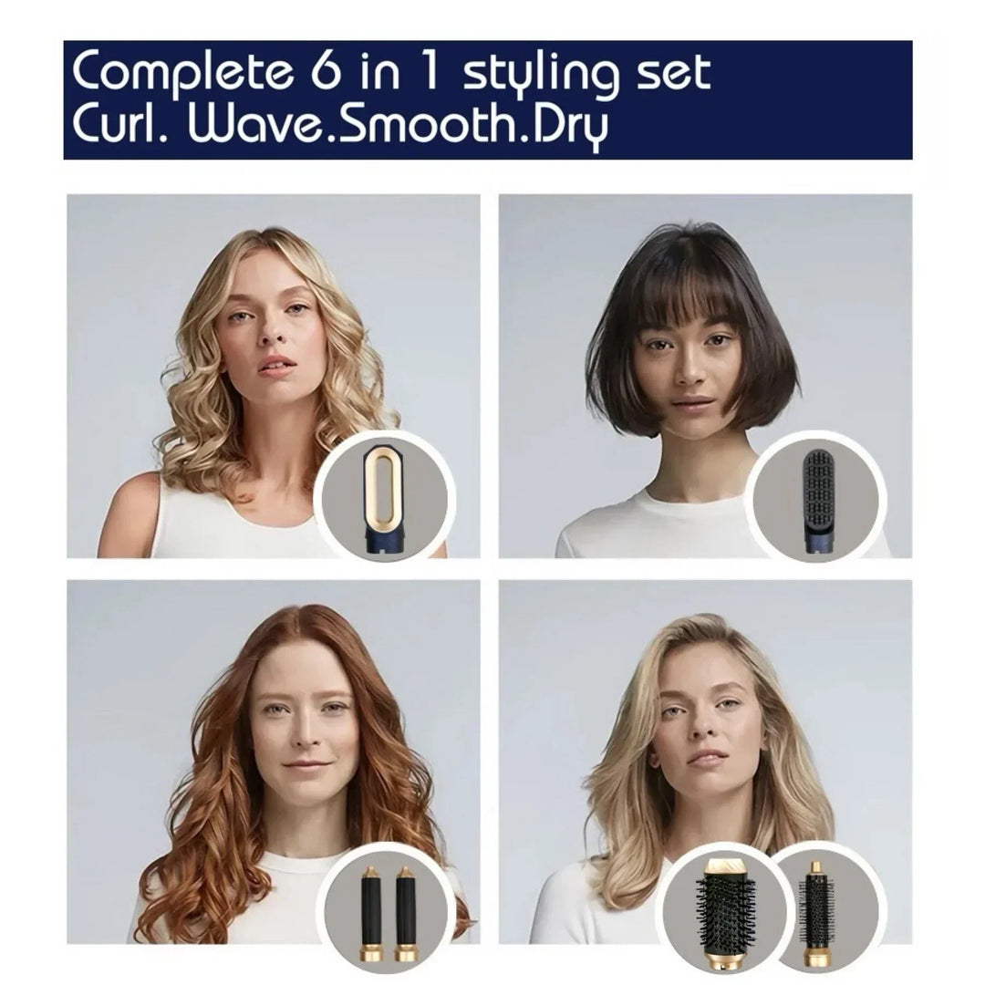Carvallo-Föhn StyleVibe Pro 6-in-1 | Hårtork, plattång &amp; locktång | Med borstandvändningar | 220–240 V EU-kontakt