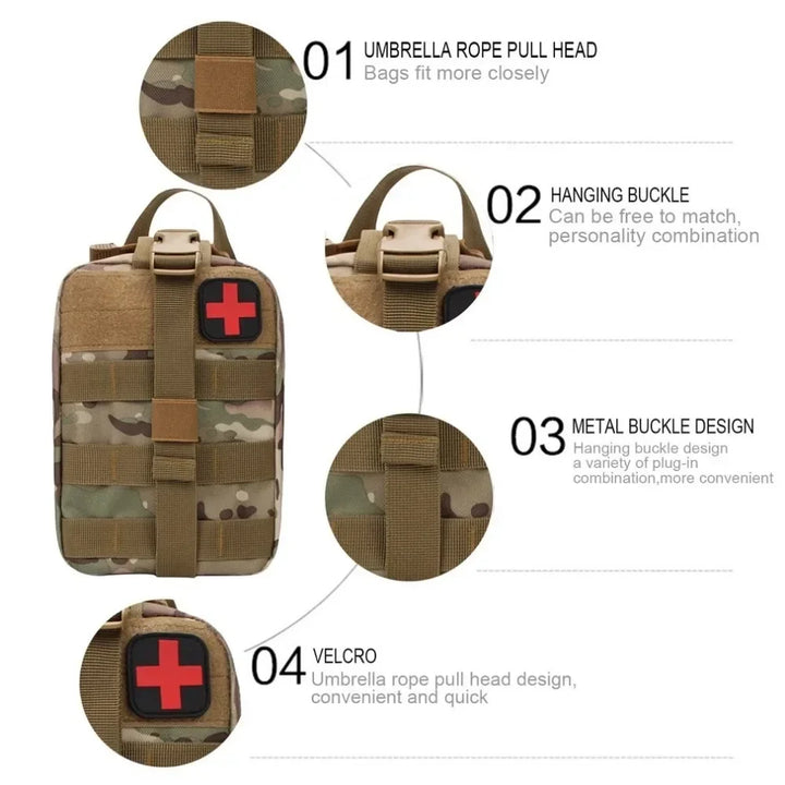 Carvallo Gear Taktisk Första Hjälpen-väska | Utomhusöverlevnad &amp; Nödställ | MOLLE-kompatibel | Storlek L: 15 × 11 × 21 cm