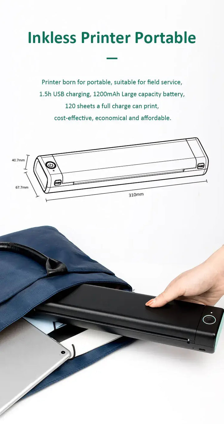Royallure Pocket Thermal Printer – Kompakt bläckfri, Bluetooth Skriv ut var som helst