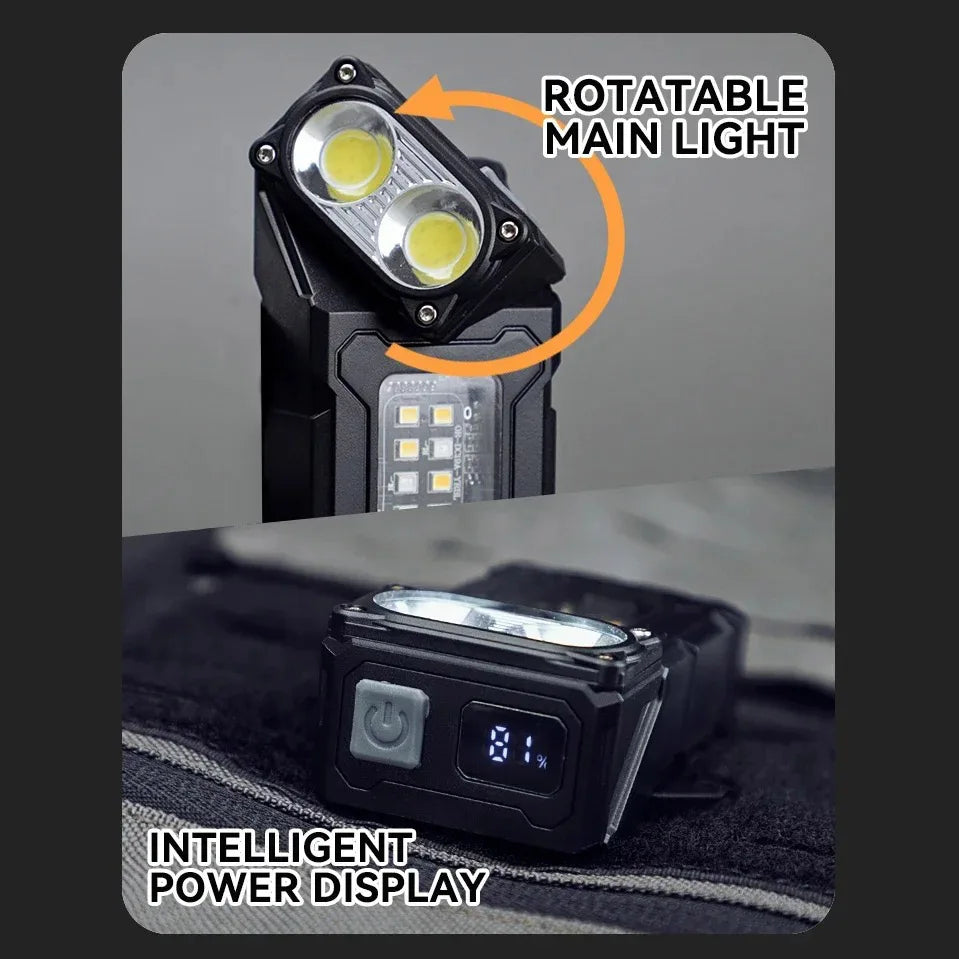 Carvallo Taktisk Mini-LED-Arbetslampa | USB-C Uppladdningsbar | 7 Ljuslägen &amp; Magnetfot | 8,1 × 4,5 × 2,6 cm | IPX4 Vattentålig