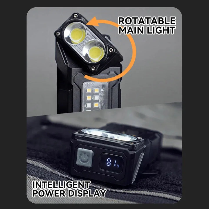 Carvallo Taktisk Mini-LED-Arbetslampa | USB-C Uppladdningsbar | 7 Ljuslägen &amp; Magnetfot | 8,1 × 4,5 × 2,6 cm | IPX4 Vattentålig