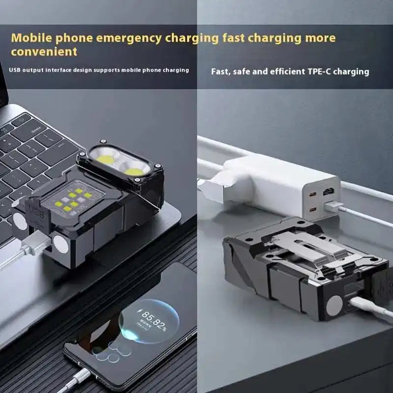 Carvallo Taktisk Mini-LED-Arbetslampa | USB-C Uppladdningsbar | 7 Ljuslägen &amp; Magnetfot | 8,1 × 4,5 × 2,6 cm | IPX4 Vattentålig