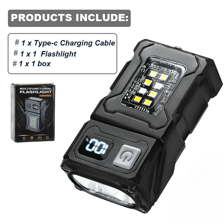 Carvallo Taktisk Mini-LED-Arbetslampa | USB-C Uppladdningsbar | 7 Ljuslägen &amp; Magnetfot | 8,1 × 4,5 × 2,6 cm | IPX4 Vattentålig