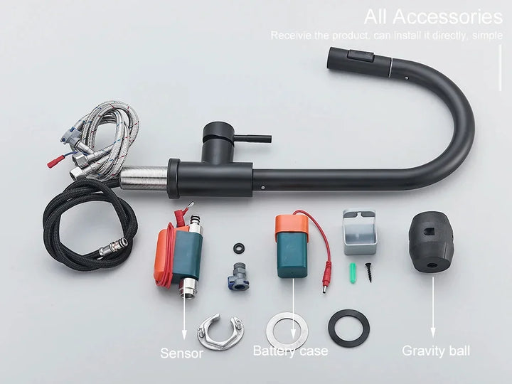 Royallure Touch-Sensor Utdragbar Kökspip – Handsfree Flöde, Svängbar Spruta &amp; Germ-Säker