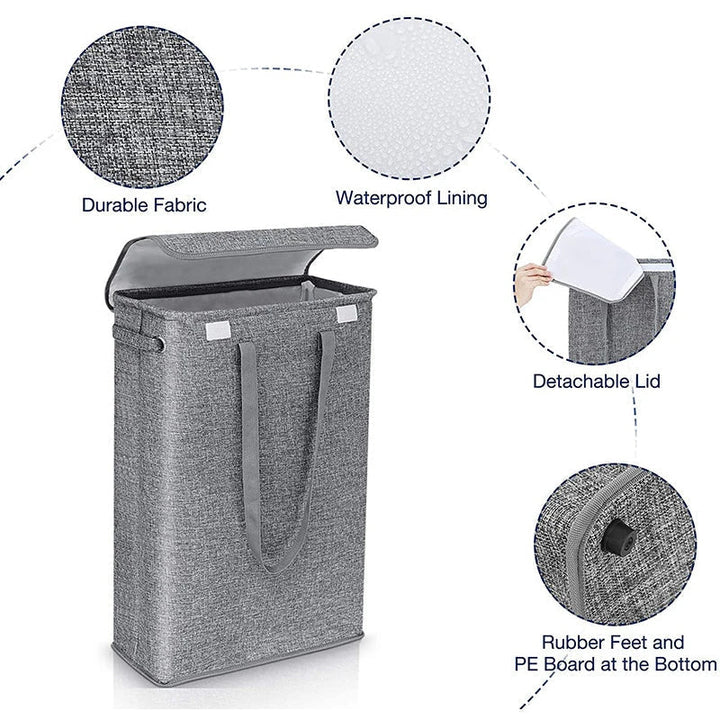 Carvallo Tvättkorg 45L | Smal &amp; Platsbesparande med Lock | Vattenavvisande &amp; Modernt Design | För Bad, Sovrum &amp; Hall