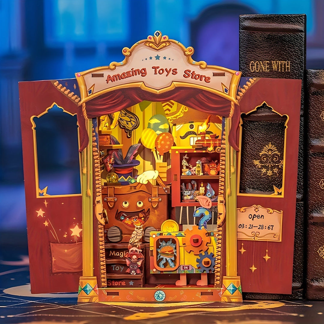 DIY Miniatyr Ugglebokhandel – 3D Träkit med Belysning för Kreativ Dekoration