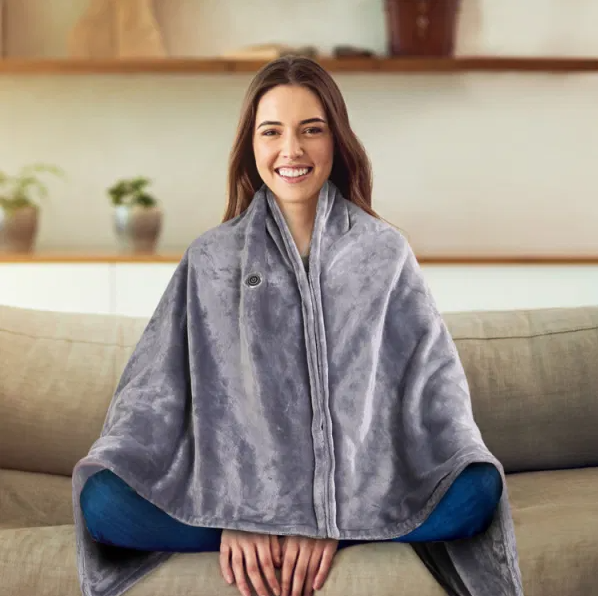 USB-värmefilt med dragkedja att bära som poncho – 150 x 80 cm