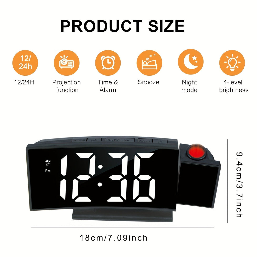 Digital projektionsväckarklocka – LED-display och snooze-funktion med justerbar ljusstyrka