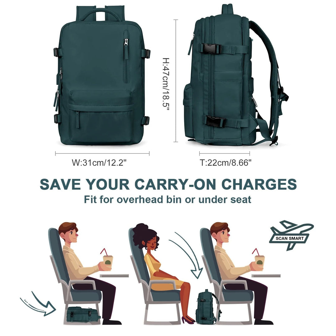 Carvallo Damernas Reserucksack 35 L | Vattentät &amp; med USB-port | Antiskydd &amp; Skofack | För Vandring, Vardag &amp; Resor