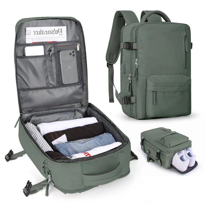 Carvallo Damernas Reserucksack 35 L | Vattentät &amp; med USB-port | Antiskydd &amp; Skofack | För Vandring, Vardag &amp; Resor