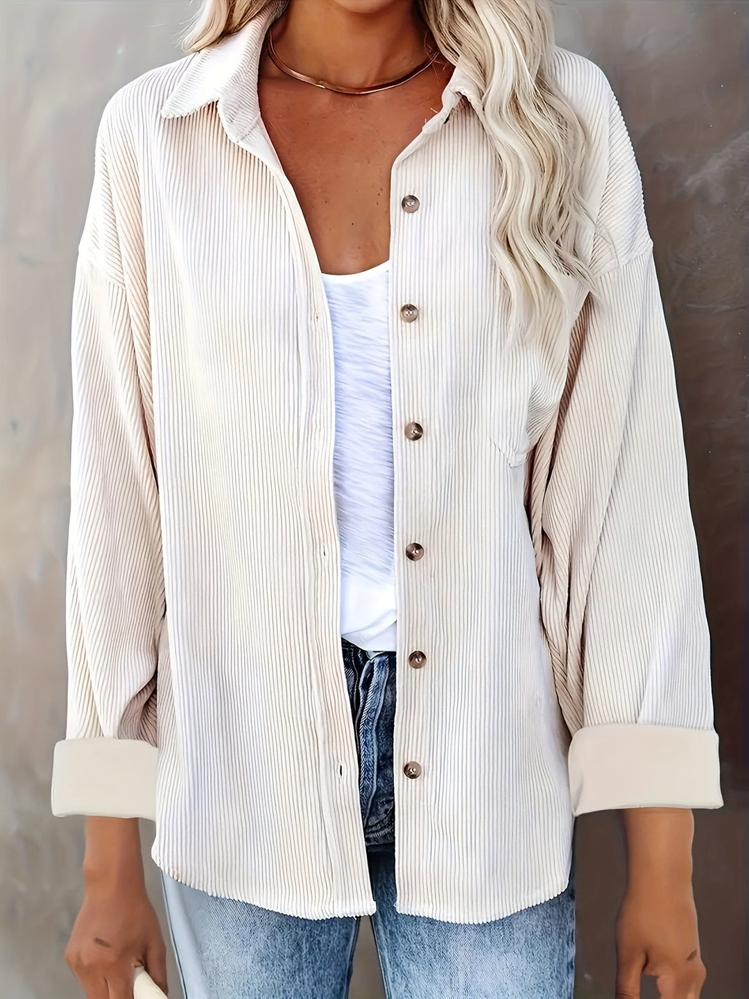 Dam Oversized Skjorta Corduroy Mjuk Bomull